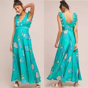 Revolve Anthropologie Anupamaa Silk Summer School Vibrant Green Maxi Dress